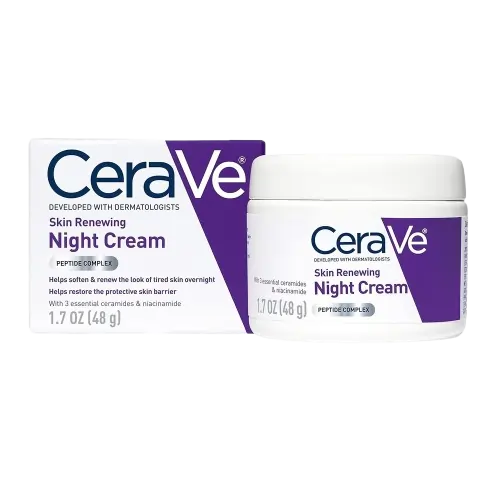 CeraVe Skin Renewing Night Cream jar with peptides and ceramides