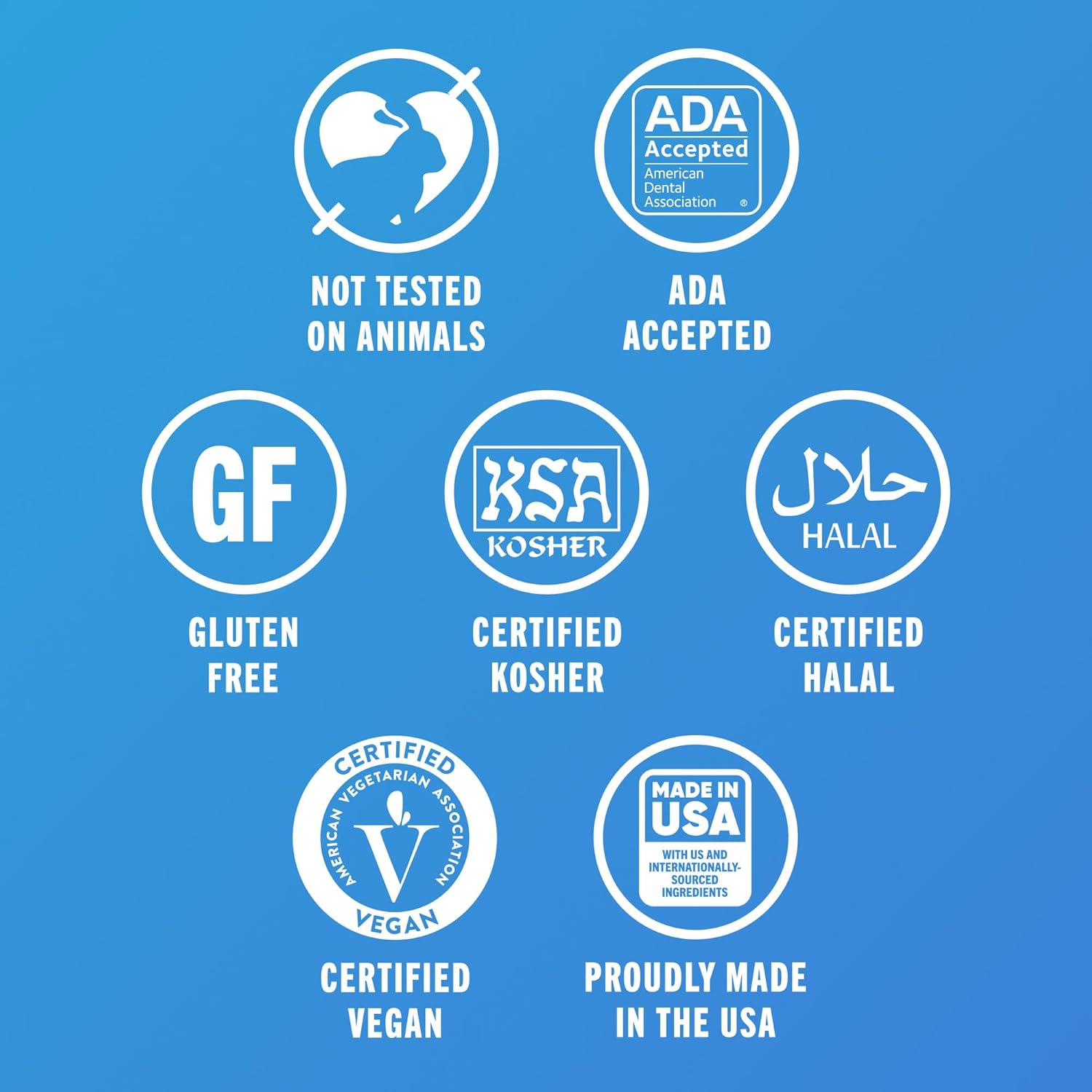 TheraBreath certifications: ADA Accepted, Vegan, Halal, Kosher, Gluten Free