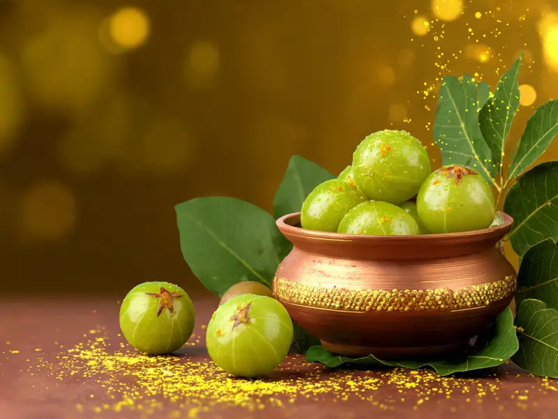 Fresh Indian gooseberry amla fruits — Ayurvedic herb rich in Vitamin C for anti-ageing skin