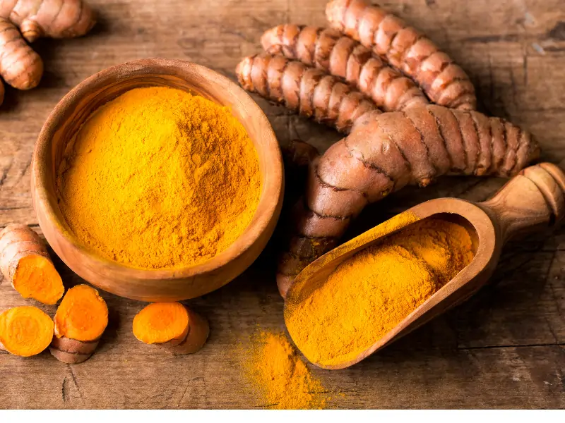 Fresh turmeric roots and powder — Ayurvedic herb for glowing skin